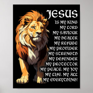Poster Lion Christian Jesus Est Mon Roi, Dieu, Seigneur E