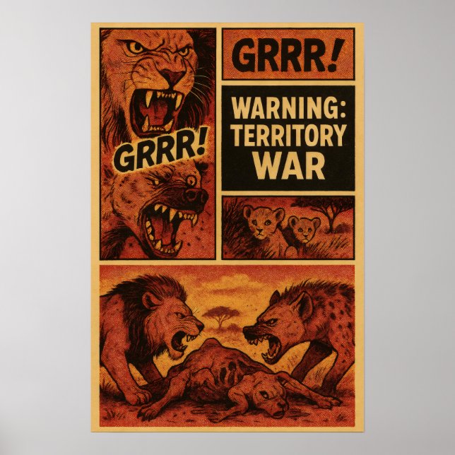Poster Lion contre Hyène – Bande dessinée de guerre terri (Devant)