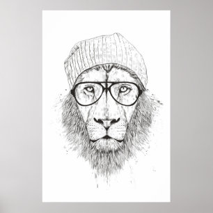 Poster Lion cool (noir et blanc)