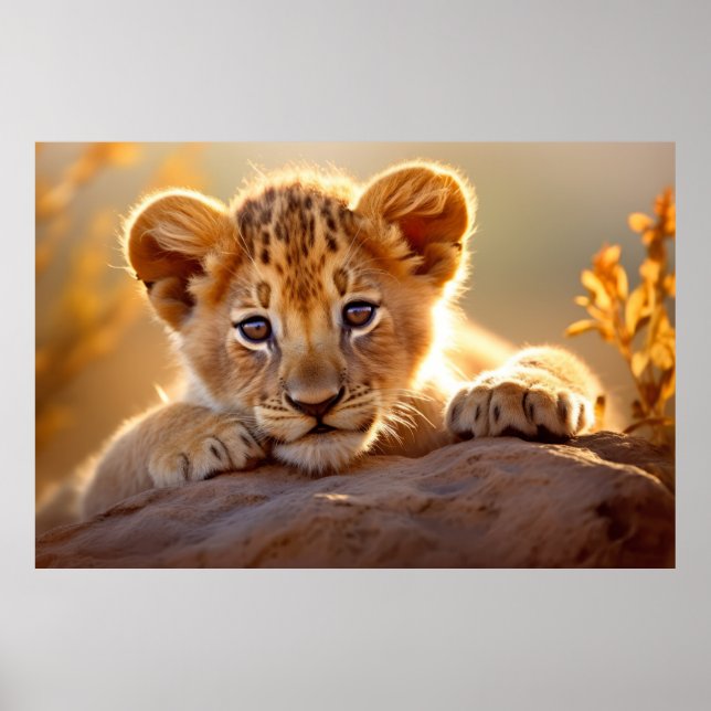 Poster Lion Cub animal sauvage Tranquille paisible (Devant)