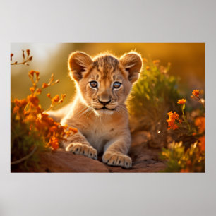 Poster Lion Cub animal sauvage Tranquille paisible