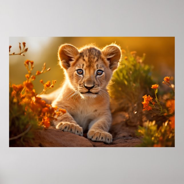 Poster Lion Cub animal sauvage Tranquille paisible (Devant)