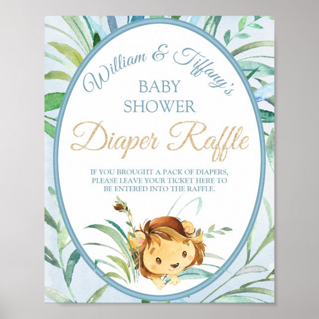 Poster Lion Cub Boy's Baby shower Diaper Raffle (Devant)