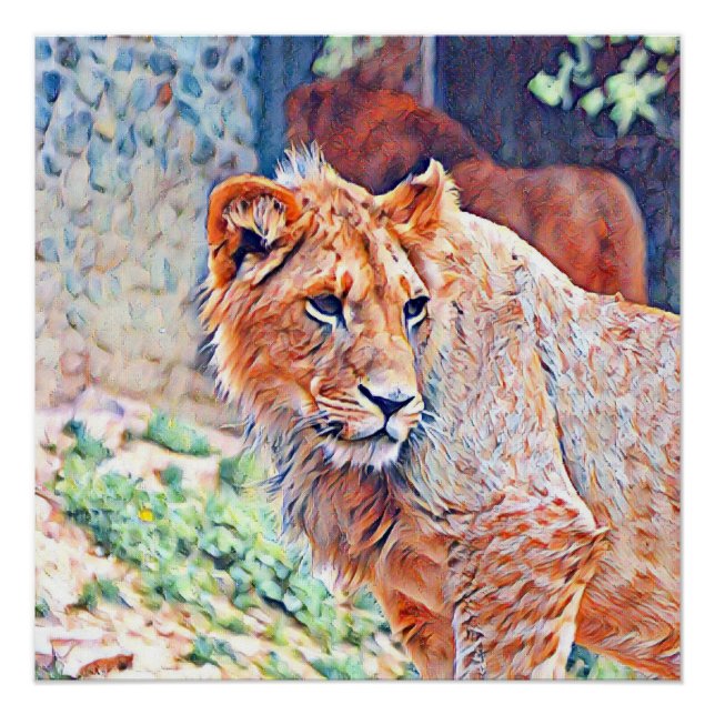 Poster lion d'aquarell (Devant)