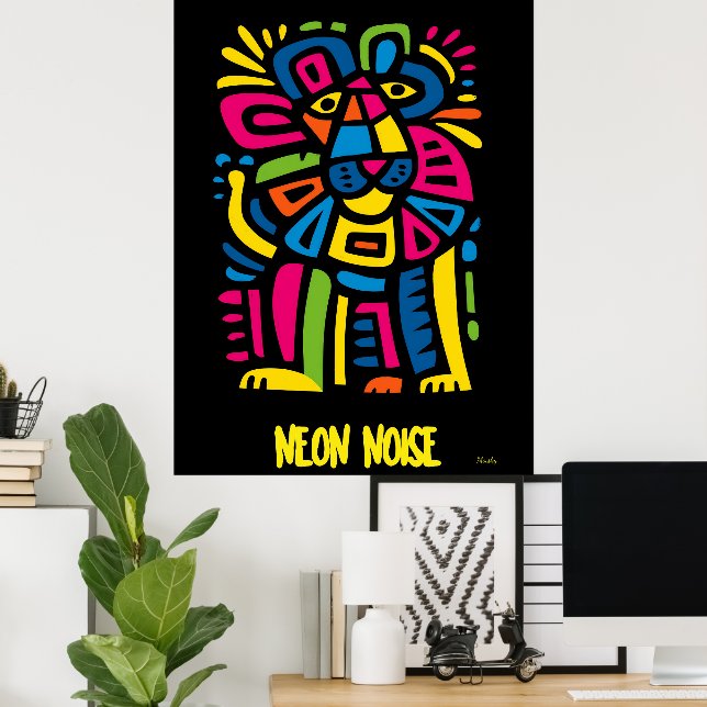 Poster Lion de bruit de Neon - Art Tribal Géométrique Abs (Bureau à domicile)