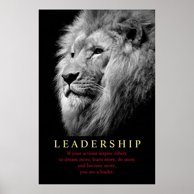 Poster Lion de leadership motivationnel Black White (Devant)