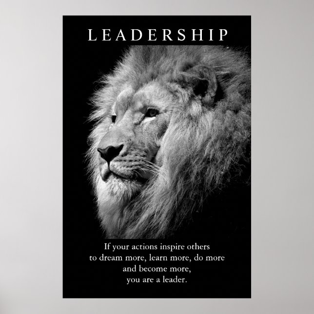 Poster Lion de leadership motivationnel Black White (Devant)