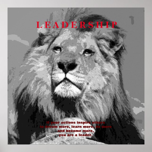 Poster Lion de leadership motivationnel noir blanc (Devant)