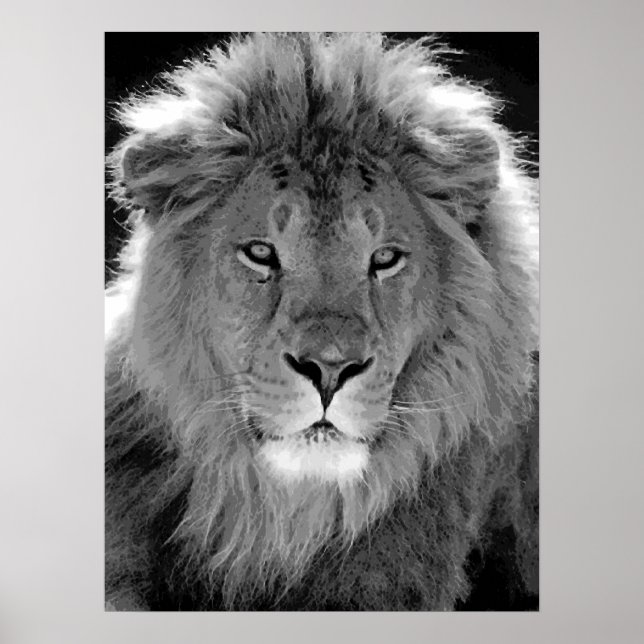 Poster Lion de leadership motivationnel noir et blanc (Devant)