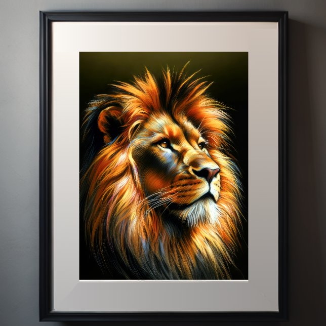 Poster Lion Dessin Pastel Dur (Créateur téléchargé)