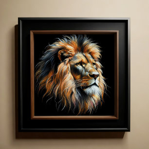 Poster Lion Dessin Pastel Dur