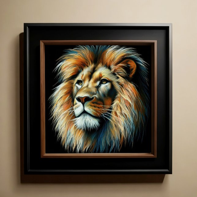 Poster Lion Dessin Pastel Dur (Créateur téléchargé)