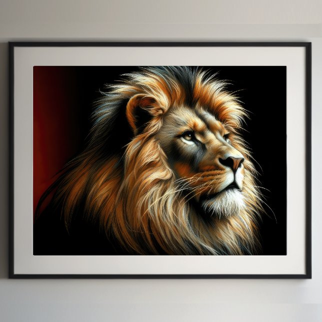 Poster Lion Dessin Pastel Dur (Créateur téléchargé)