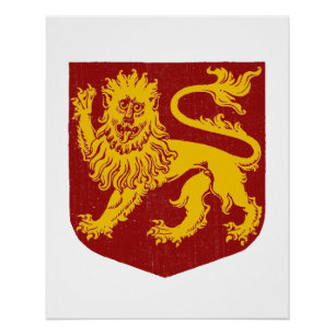 Poster Lion d'or sur l'héraldique du Bouclier rouge