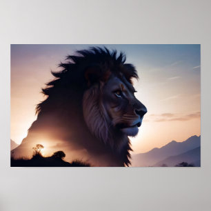Poster Lion Double exposition Nature animale Nature sauva