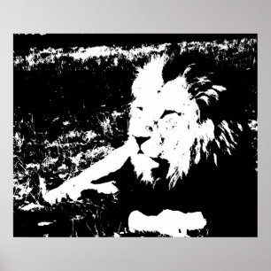 Poster Lion en noir et blanc
