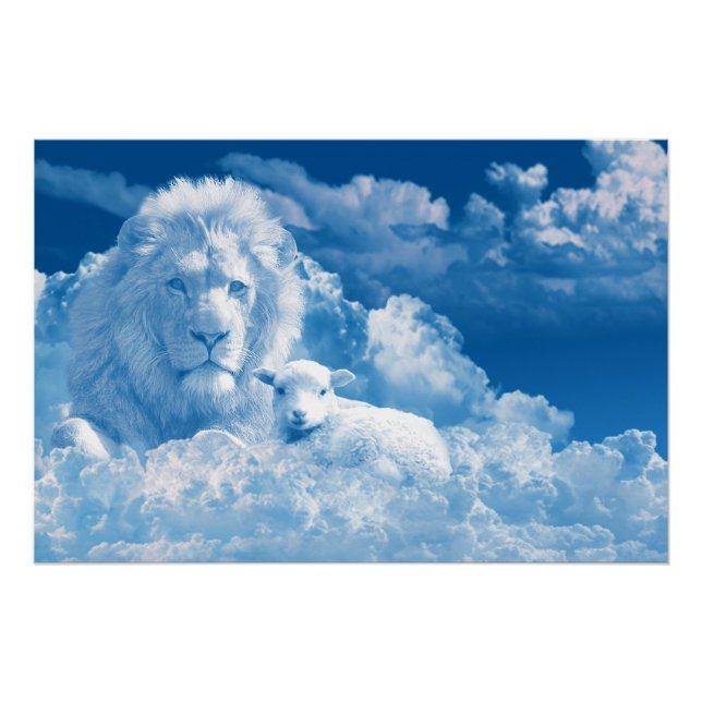 Poster Lion et agneau dans les nuages (Devant)