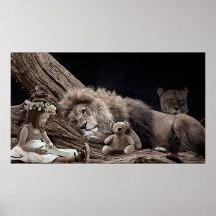 Poster Lion et fille