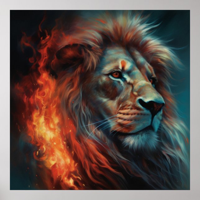 Poster Lion Feu (Devant)