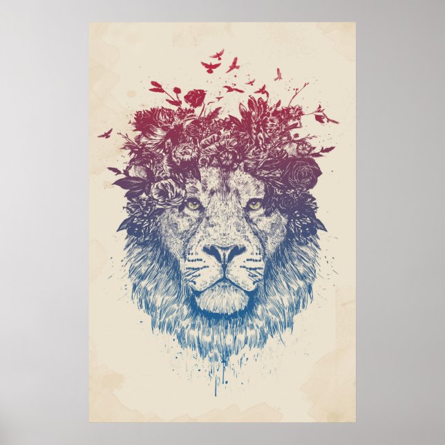 Poster Lion floral III (Devant)