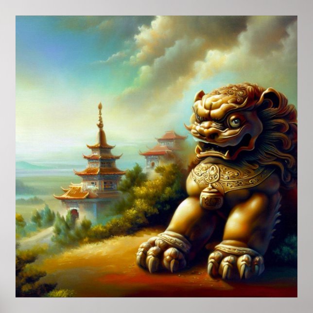 Poster Lion Foo Chinois (4) (Devant)