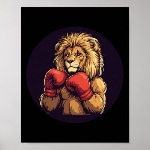 Poster Lion Fort Avec Costume Mitts En Boxe Pour Garçons