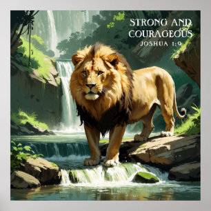 Poster Lion fort dans la nature Cascade Faith Peinture