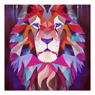 Poster Lion géométrique magenta Art Abstrait