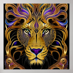 Poster Lion Gold Filigree
