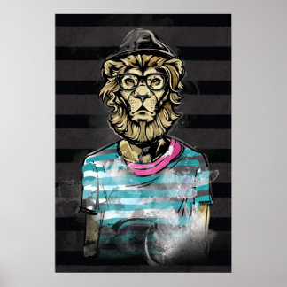 Poster Lion Hipster en bande
