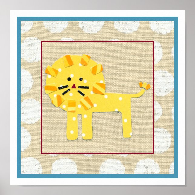 Poster Lion jaune avec Pois blancs (Devant)