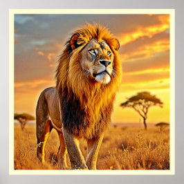 Poster Lion King Savanna coucher de soleil