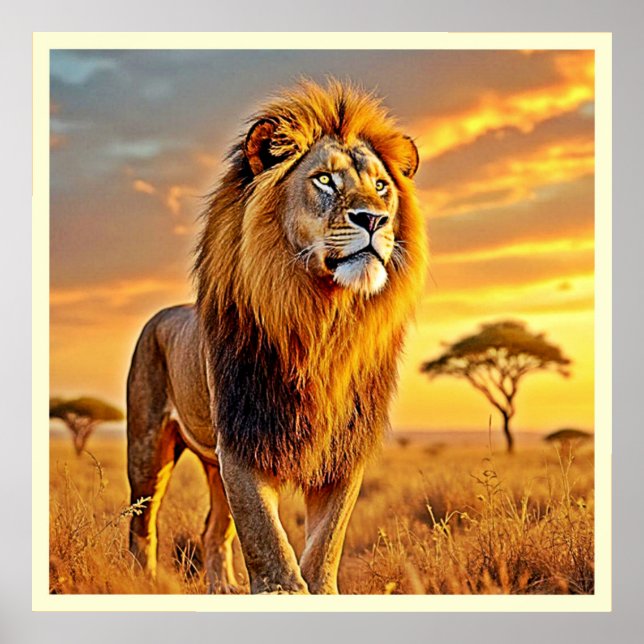 Poster Lion King Savanna coucher de soleil (Devant)