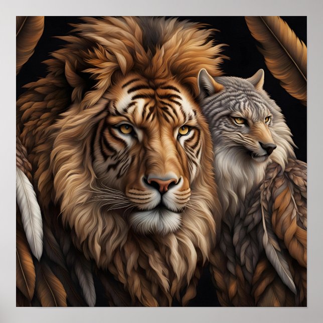 Poster Lion, Loup avec face à l'avant (Devant)