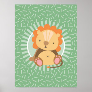 Poster Lion mignon de la jungle - Animaux de zoo drôles