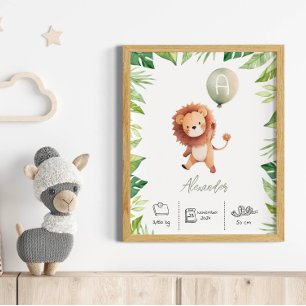 Poster Lion mignon personnalisé avec pouponnière à ballon