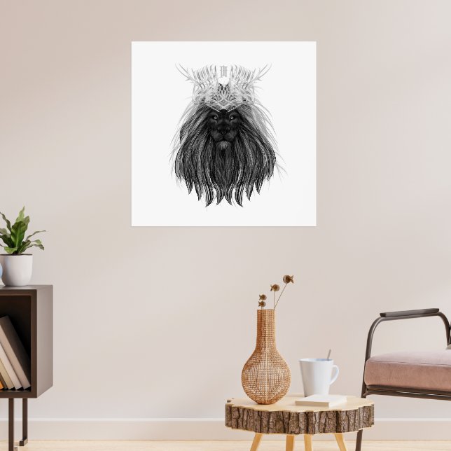Poster Lion noir avec couronne Antlers et monogramme (Salon 3)