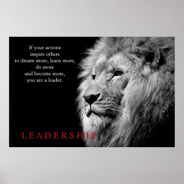 Poster Lion noir blanc Inspiration leadership (Devant)