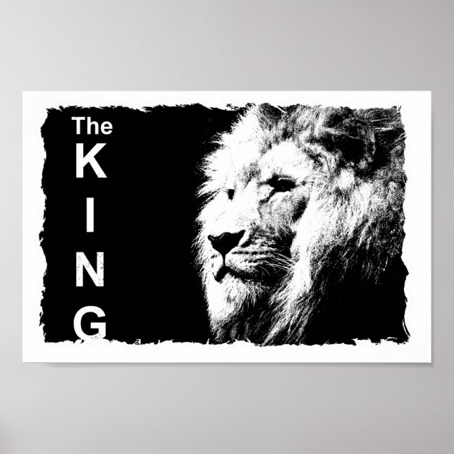 Poster Lion noir et blanc Modèle Nature Animal King (Devant)