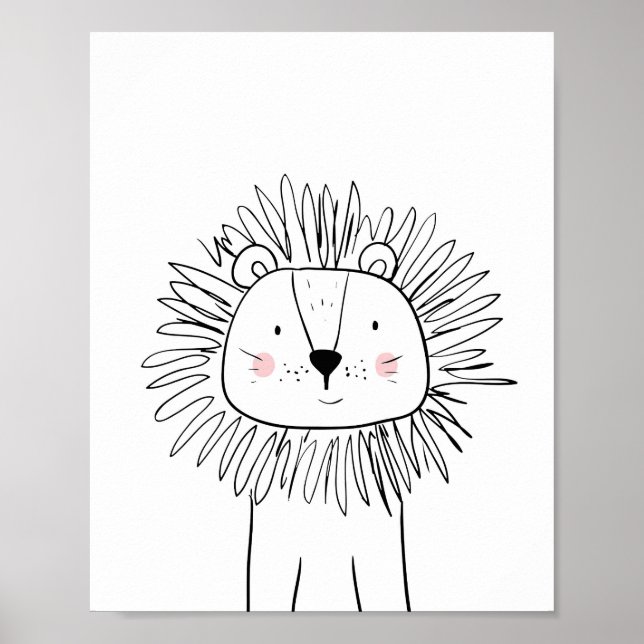 Poster Lion Nursery Print Zo moderne noir et blanc (Devant)