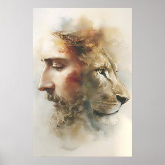 Poster Lion Of Judah Art – Jesus Watercolor Face With