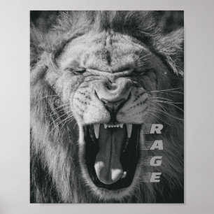 Poster Lion Rage noir et blanc Rocher