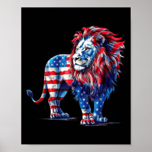 Poster Lion rouge blanc et bleu