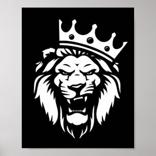 Poster Lion rugissant avec couronne