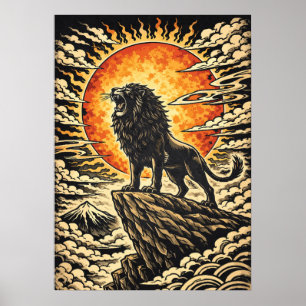 Poster Lion Rugissant Dans Le Soleil - Art Inspirationnel