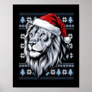 Poster Lion Santa Hat Vilain Sweater Lion Amateurs