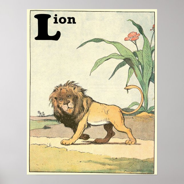 Poster Lion Storybook Illustrated Alphabet (Devant)