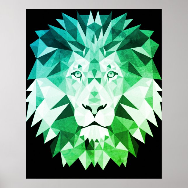 Poster Lion vert géométrique (Devant)
