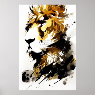Poster Lion Wild Nature Free Spirit Art Brush Peinture