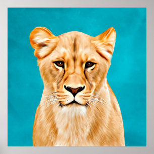 Poster Lioness Portrait Peinture Wild Life Amateurs Cadea